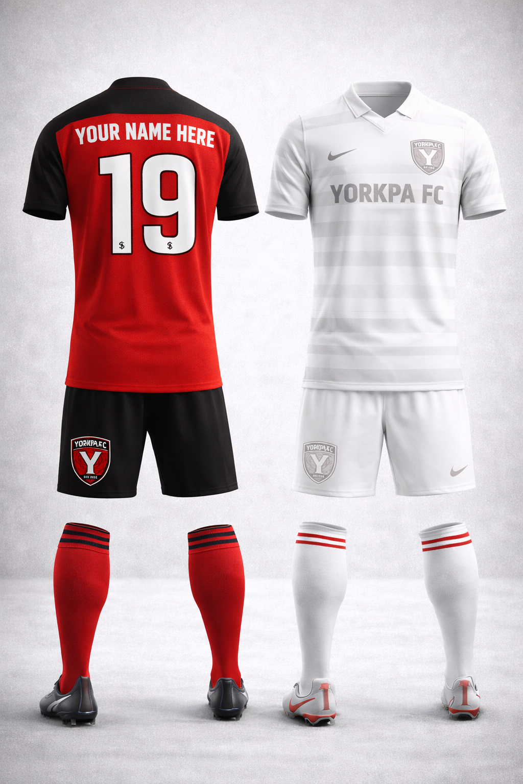 YorkPA FC Home Kit (Red) and Away Kit (White)